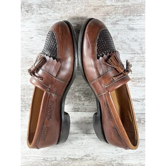 Men's Allen Edmonds 'Cody' Brown Woven Leather Kiltie Tassel Loafers Sz 11.5E