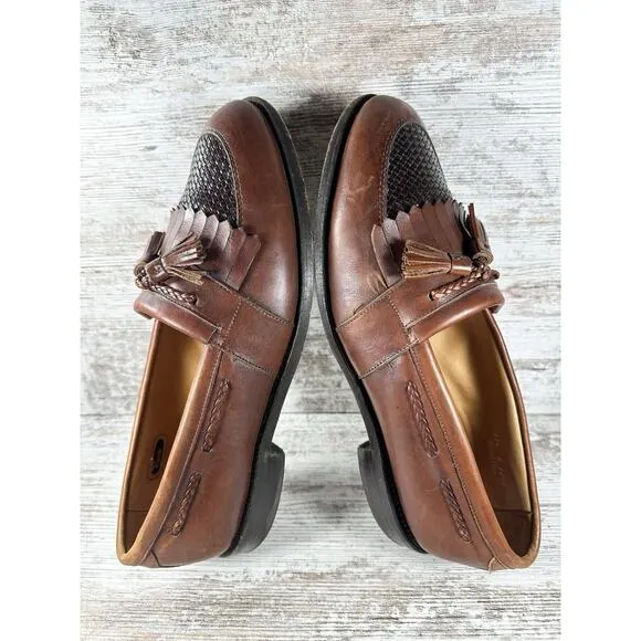 Men's Allen Edmonds 'Cody' Brown Woven Leather Kiltie Tassel Loafers Sz 11.5E
