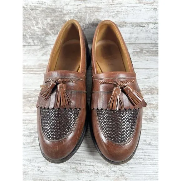 Men's Allen Edmonds 'Cody' Brown Woven Leather Kiltie Tassel Loafers Sz 11.5E