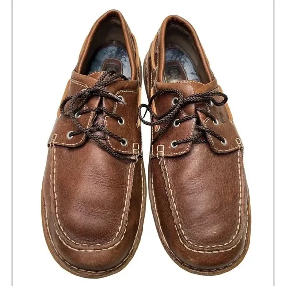 Men's Born Wayz Casual Lace Up Boat Shoes Size 11.5 M/W Brown Leather Seersucker