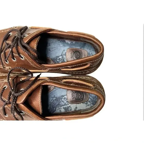 Men's Born Wayz Casual Lace Up Boat Shoes Size 11.5 M/W Brown Leather Seersucker