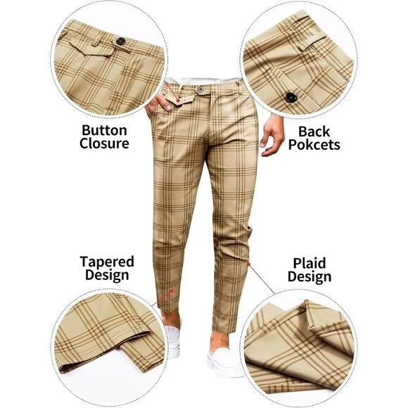 Men's Chinos Skinny Tapered Dress Pants Comfort Casual Solid Trousers