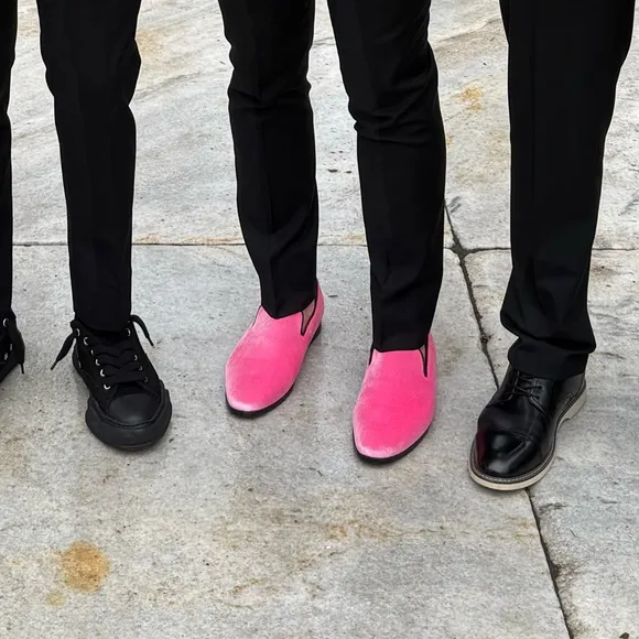 Men's Pink Vintage Velvet Designer Classic Dress Tuxedo Loafers