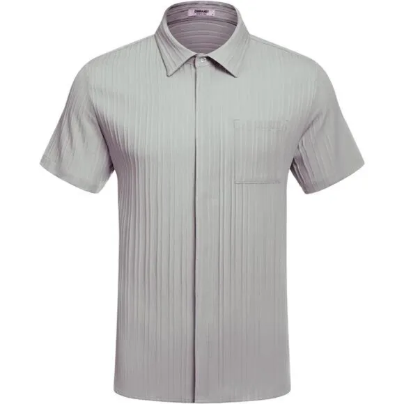 Mens Shirts Short Sleeve Button Down Grey