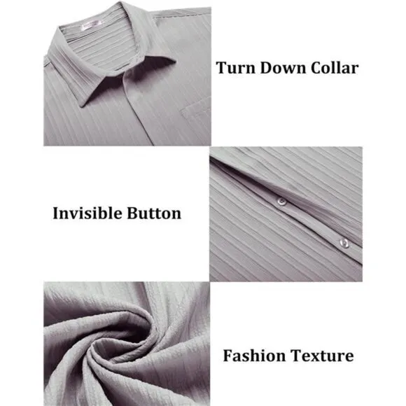 Mens Shirts Short Sleeve Button Down Grey