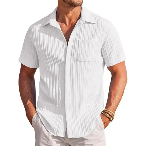 Mens Shirts Short Sleeve Button Down White