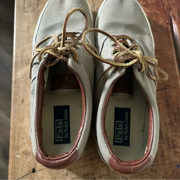 Men’s size 11 Polo Ralph Lauren leather and canvas shoes, GUC