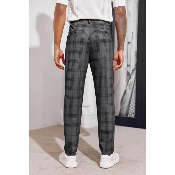 Men's Skinny Tapered Dress Pants Comfort Casual Solid Trousers
