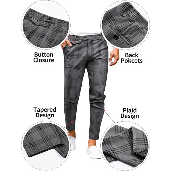 Men's Skinny Tapered Dress Pants Comfort Casual Solid Trousers