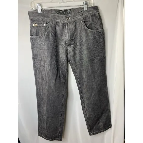 Mens Vintage 34x28 Wide Leg Baggy Y2K South Pole‎ 4180 Dark Grey Distressed Jean