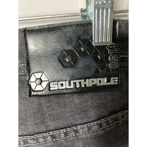 Mens Vintage 34x28 Wide Leg Baggy Y2K South Pole‎ 4180 Dark Grey Distressed Jean