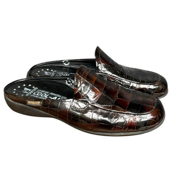Mephisto Tortoiseshell Patent Leather Slip-On Mules - Size 8