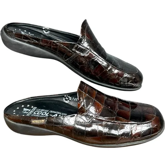 Mephisto Tortoiseshell Patent Leather Slip-On Mules - Size 8