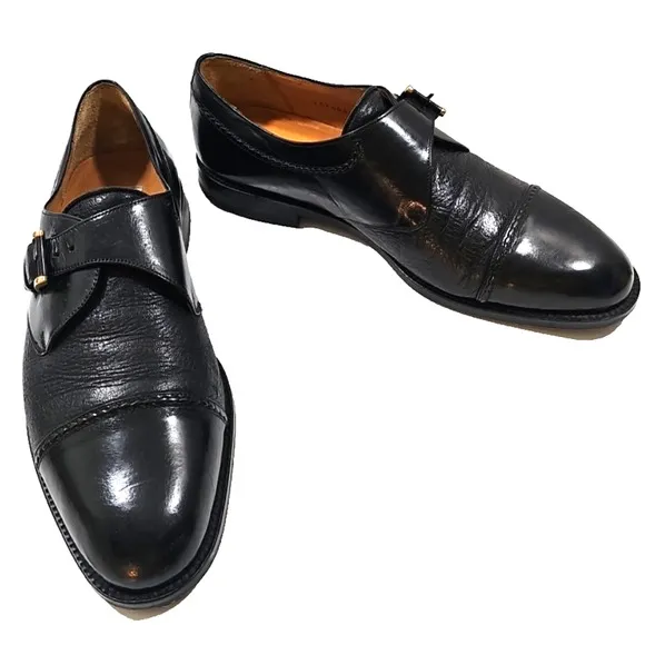 Mezlan ~Men's Size 10M~ Black Oxford Istanbul Leather Classic Monk Strap Shoes.