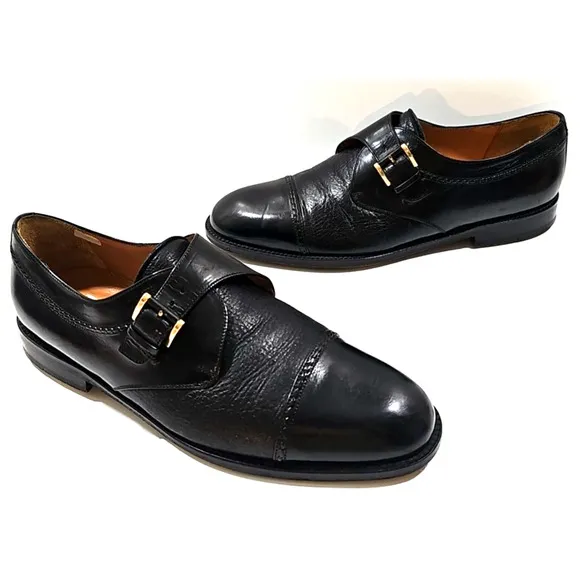 Mezlan ~Men's Size 10M~ Black Oxford Istanbul Leather Classic Monk Strap Shoes.