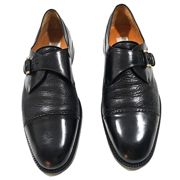 Mezlan ~Men's Size 10M~ Black Oxford Istanbul Leather Classic Monk Strap Shoes.