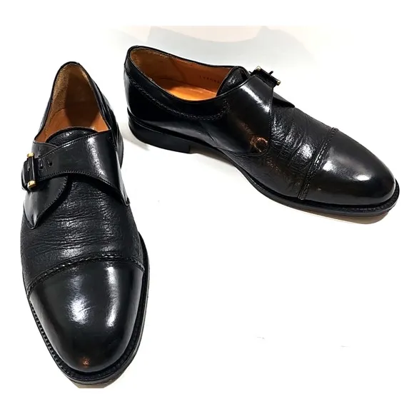 Mezlan ~Men's Size 10M~ Black Oxford Istanbul Leather Classic Monk Strap Shoes.