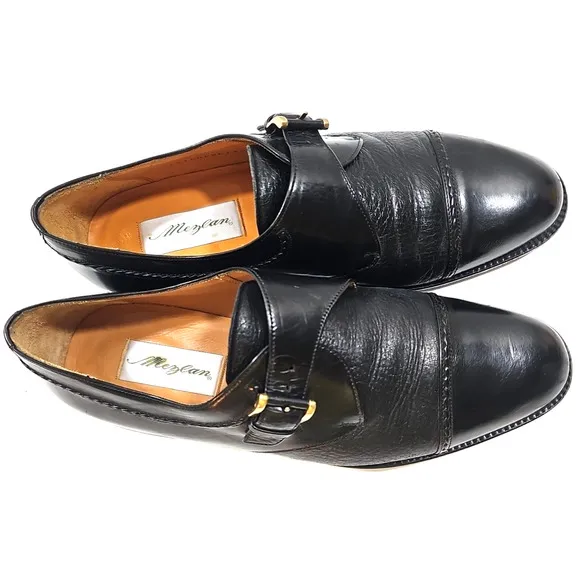 Mezlan ~Men's Size 10M~ Black Oxford Istanbul Leather Classic Monk Strap Shoes.