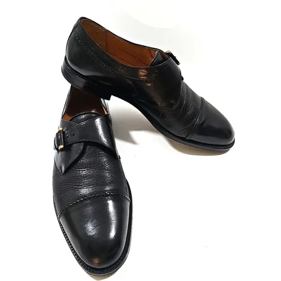 Mezlan ~Men's Size 10M~ Black Oxford Istanbul Leather Classic Monk Strap Shoes.