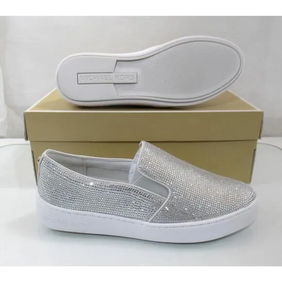 Michael Kors Keaton Slip On Sneaker Hot Fix Stone MK Logo Light Slate Size 7.5