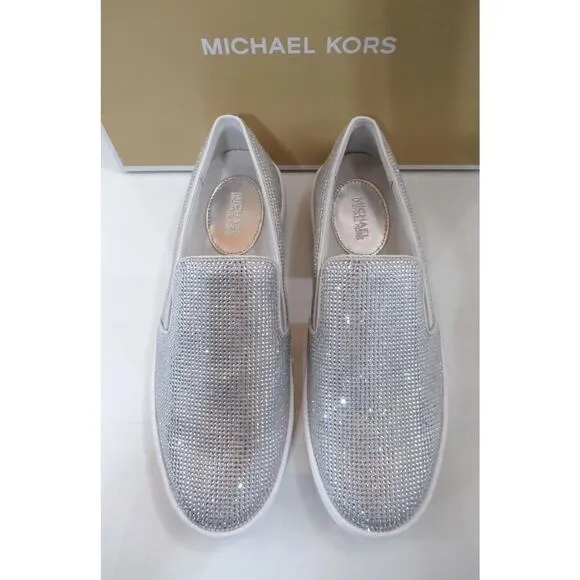 Michael Kors Keaton Slip On Sneaker Hot Fix Stone MK Logo Light Slate Size 7.5