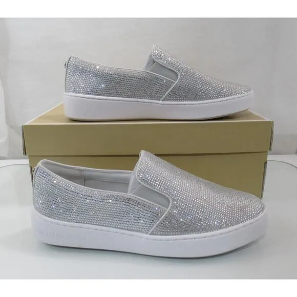 Michael Kors Keaton Slip On Sneaker Hot Fix Stone MK Logo Light Slate Size 7.5