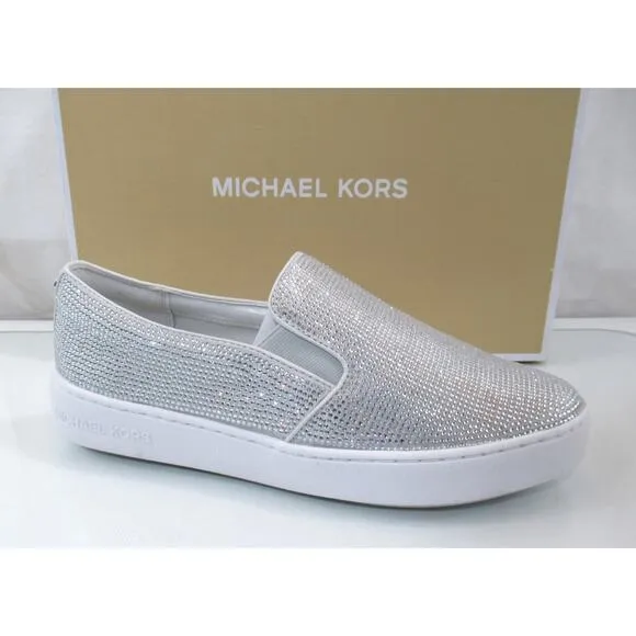 Michael Kors Keaton Slip On Sneaker Hot Fix Stone MK Logo Light Slate Size 7.5