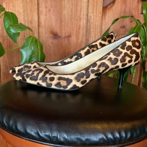 Michael Kors Leopard Print Pumps Heels Real Fur Size 8 1/2M Leather Soles