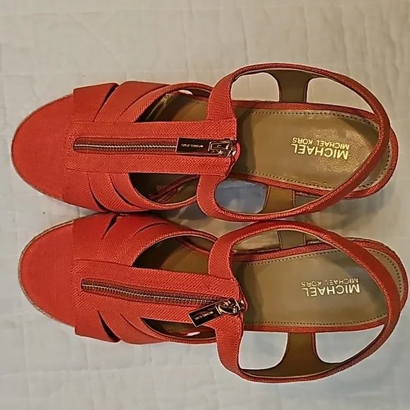 Michael Kors shoes Berkley Wedge small weave canvas orange  sz 9.5