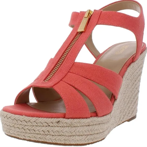 Michael Kors shoes Berkley Wedge small weave canvas orange  sz 9.5