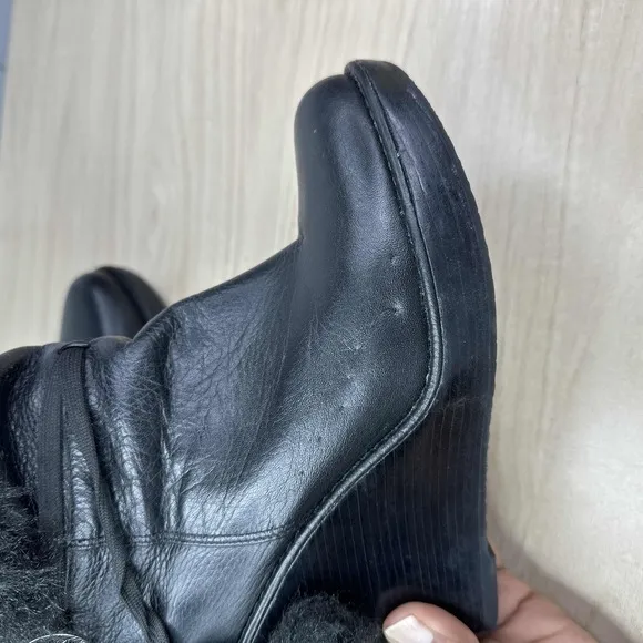 Michael Kors Shoes Women Size 5.5 Black Faux Fur Platform Wedge Goth Ankle Boots