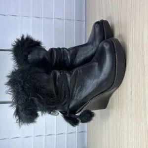 Michael Kors Shoes Women Size 5.5 Black Faux Fur Platform Wedge Goth Ankle Boots