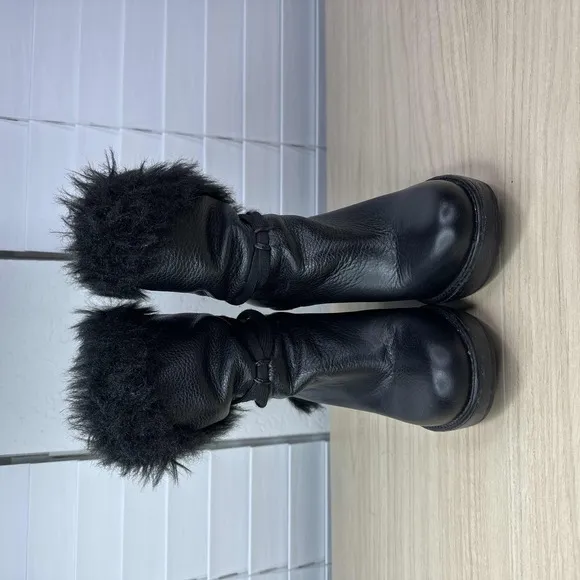 Michael Kors Shoes Women Size 5.5 Black Faux Fur Platform Wedge Goth Ankle Boots