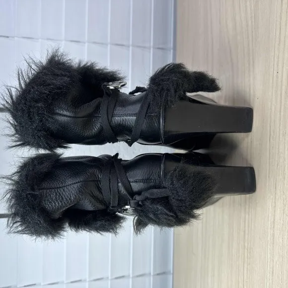 Michael Kors Shoes Women Size 5.5 Black Faux Fur Platform Wedge Goth Ankle Boots
