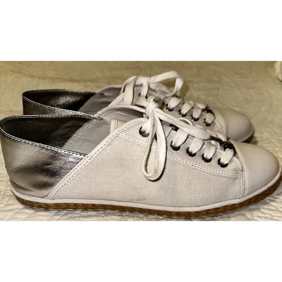 Michael Kors Shoes Women's 9 M Kristy Slide Sneakers Lace Up Flats White Canvas