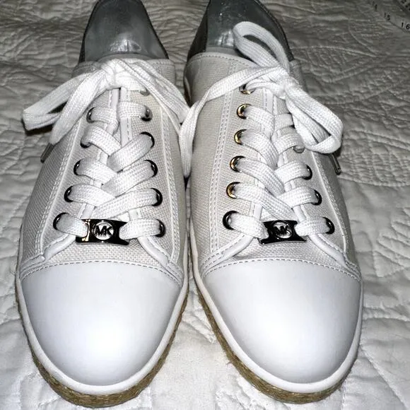 Michael Kors Shoes Women's 9 M Kristy Slide Sneakers Lace Up Flats White Canvas