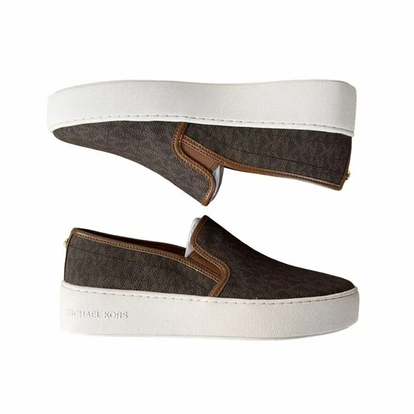 ⭐Michael Kors Teddi Slip On Size 7.5 Womens Platform Shoes Casual Sneakers Brown