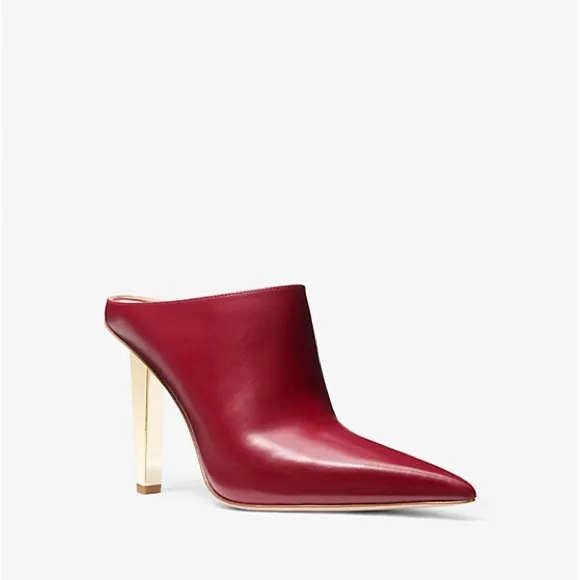 Michael Michael Kors - Halle Leather Mules in Deep Red - Gold Heel - NWB 6.5