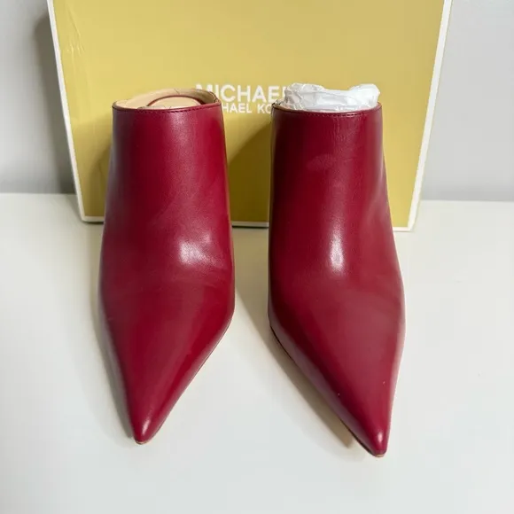 Michael Michael Kors - Halle Leather Mules in Deep Red - Gold Heel - NWB 6.5