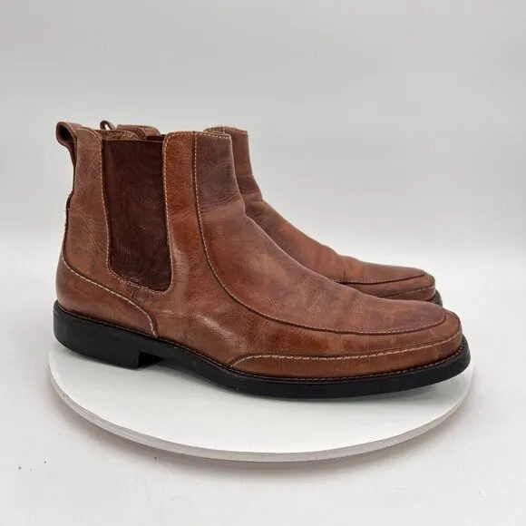 Michael Toschi Men Size 9 Brown Tan Leather Side Elastic Pull On Chelsea Boot