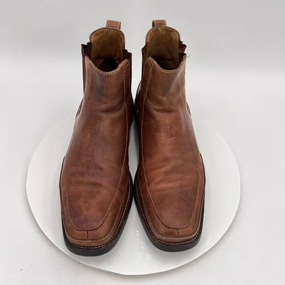 Michael Toschi Men Size 9 Brown Tan Leather Side Elastic Pull On Chelsea Boot
