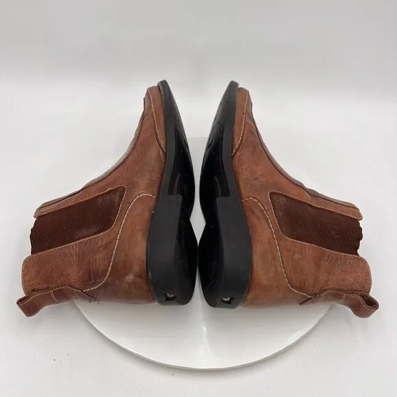 Michael Toschi Men Size 9 Brown Tan Leather Side Elastic Pull On Chelsea Boot