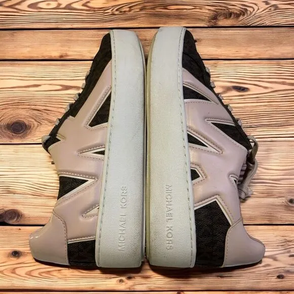 Michael Kors Womens Poppy MK SIG Sneaker Shoes - Brown/Powder Blush Size 8.5
