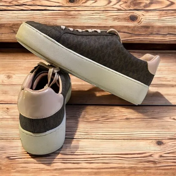 Michael Kors Womens Poppy MK SIG Sneaker Shoes - Brown/Powder Blush Size 8.5
