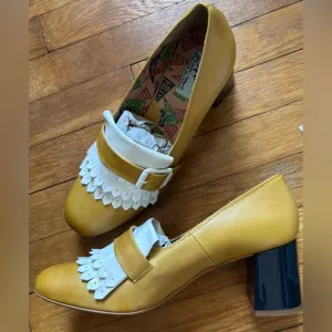 Miss L Fire Stylish Gold and White Women's Block Heel Shoes Size 41
