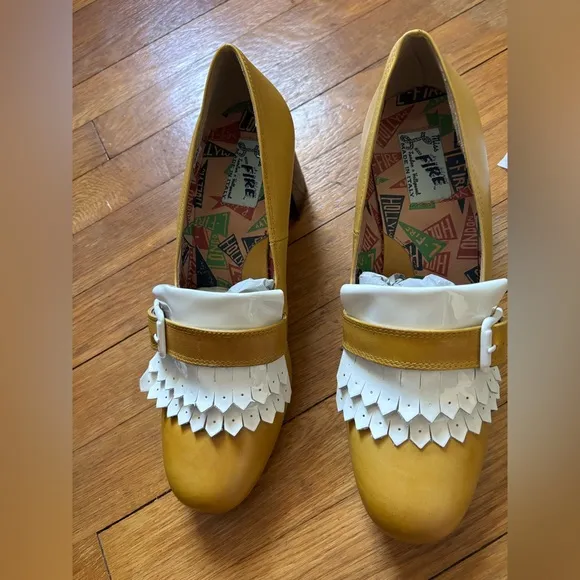 Miss L Fire Stylish Gold and White Women's Block Heel Shoes Size 41
