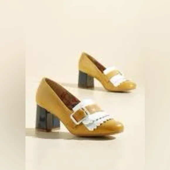 Miss L Fire Stylish Gold and White Women's Block Heel Shoes Size 41