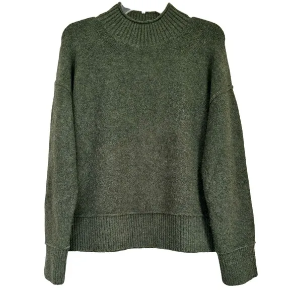 Mock Neck Sweater Soft Relaxed Boyfriend Drop Shoulder Olive Green Size Small