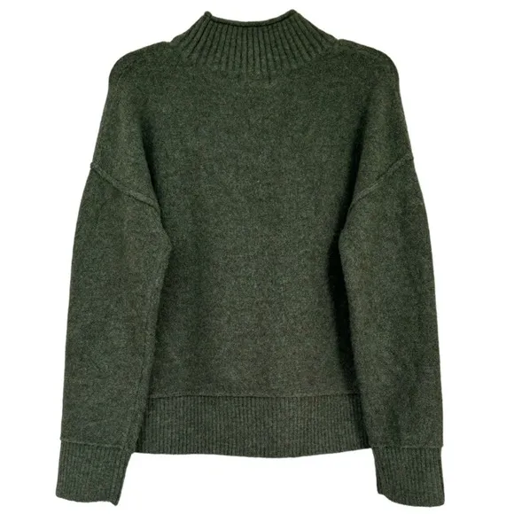 Mock Neck Sweater Soft Relaxed Boyfriend Drop Shoulder Olive Green Size Small