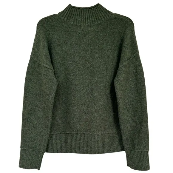 Mock Neck Sweater Soft Relaxed Boyfriend Drop Shoulder Olive Green Size Small